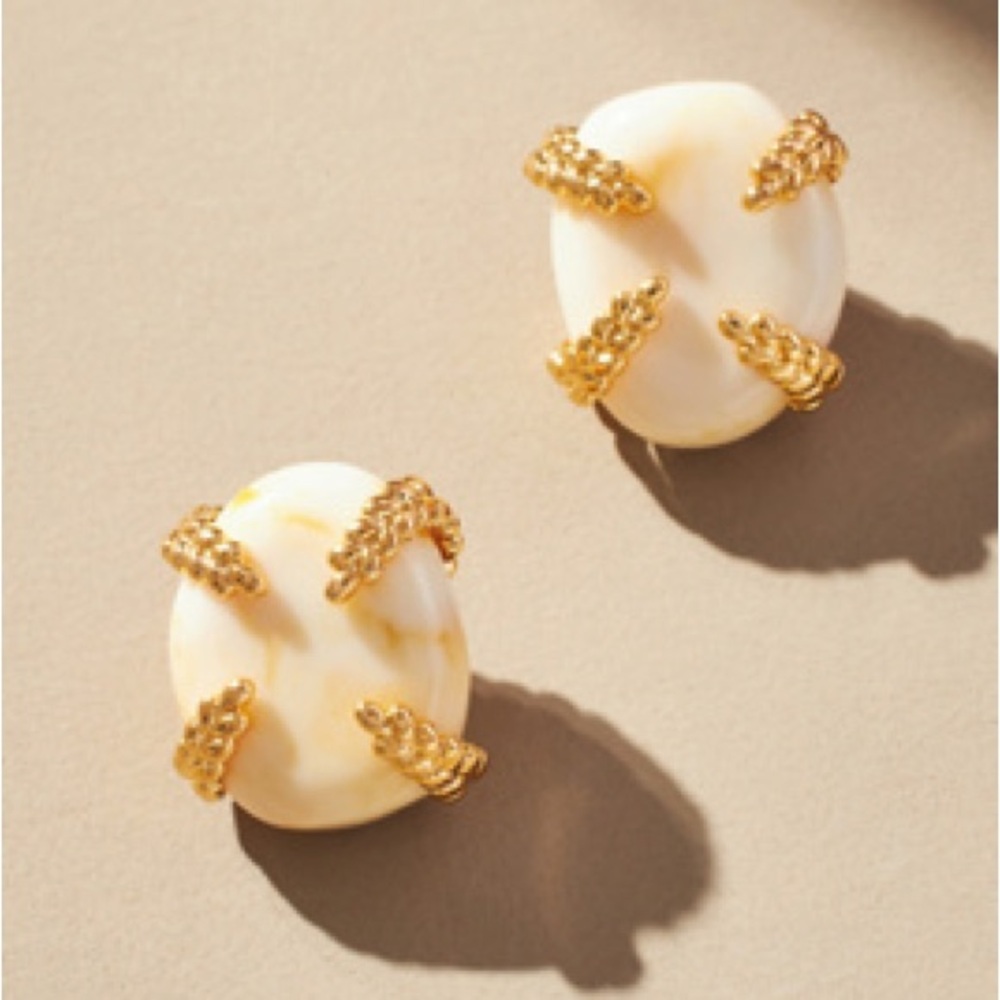 NWOT Anthropologie Coastal Gold and Cream Stud Earrings
